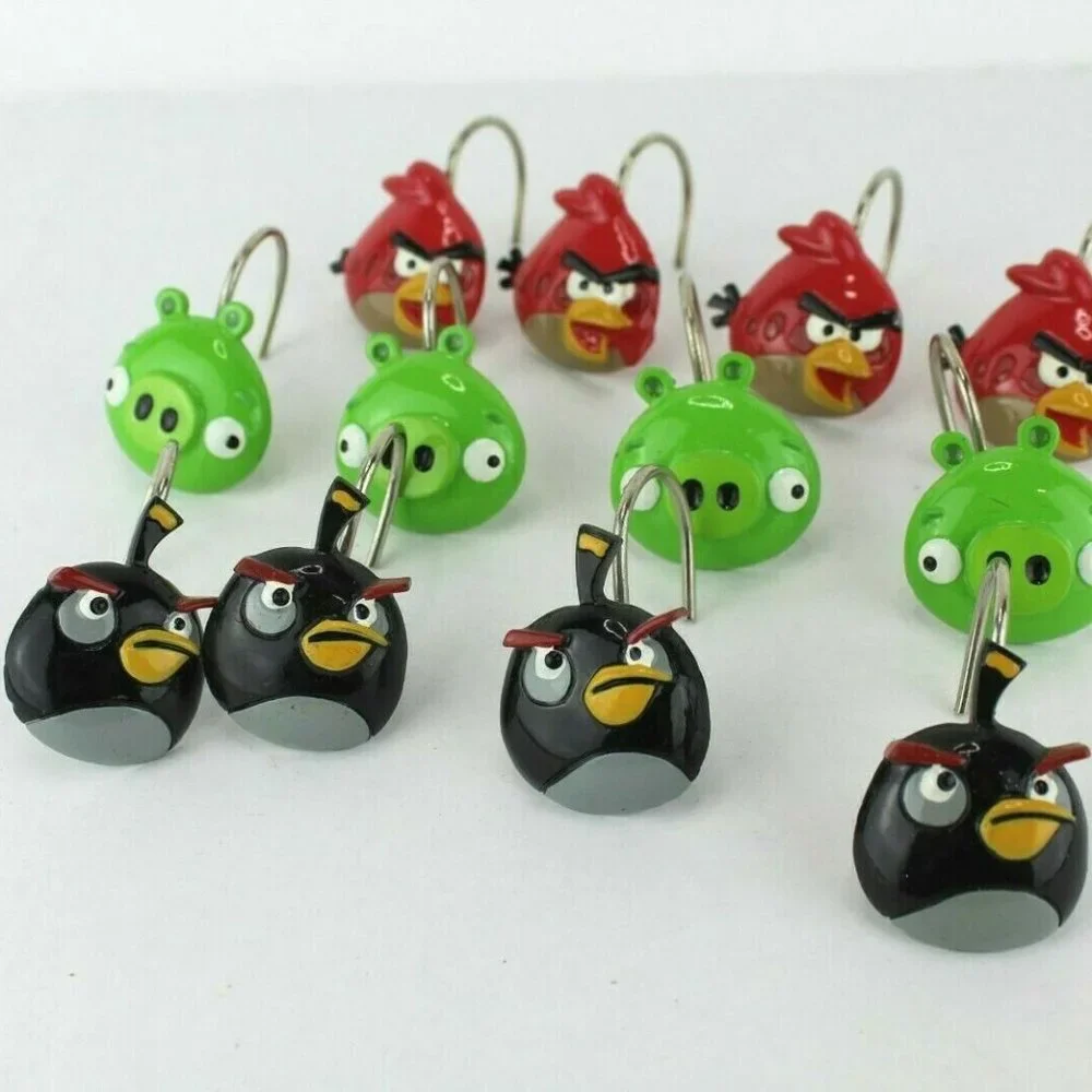 Angry Birds Mixed Set Of 12 Shower Curtain Hooks by Rovio Entertainment EUC
